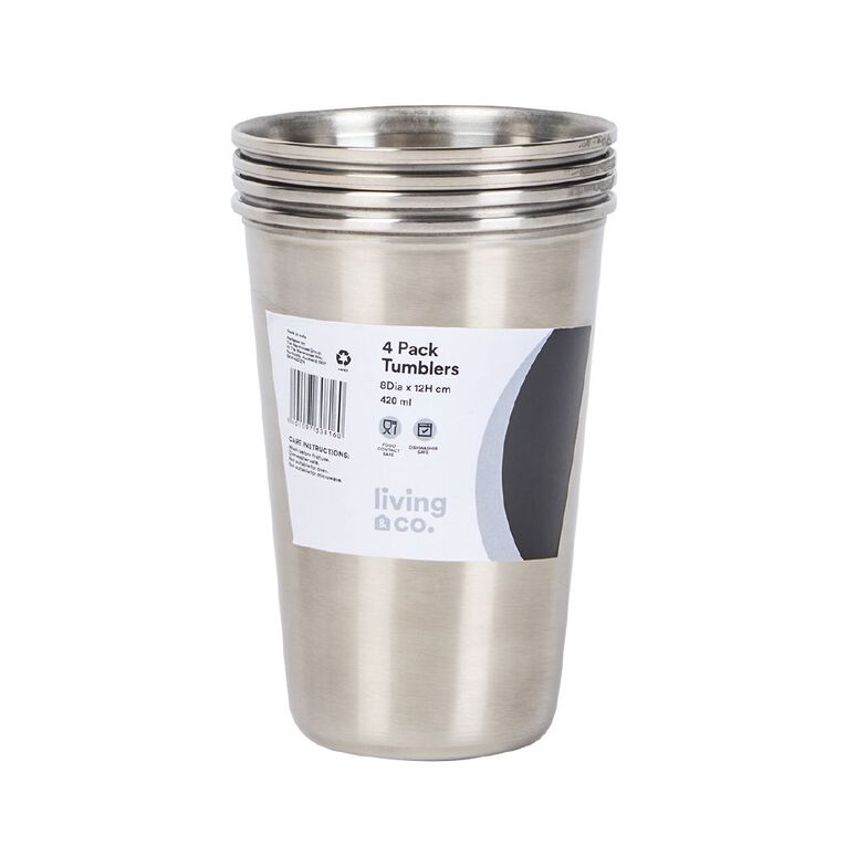 Living & Co Stainless Steel Picnic Cups 4 Pack Stainless Steel 500ml, , hi-res