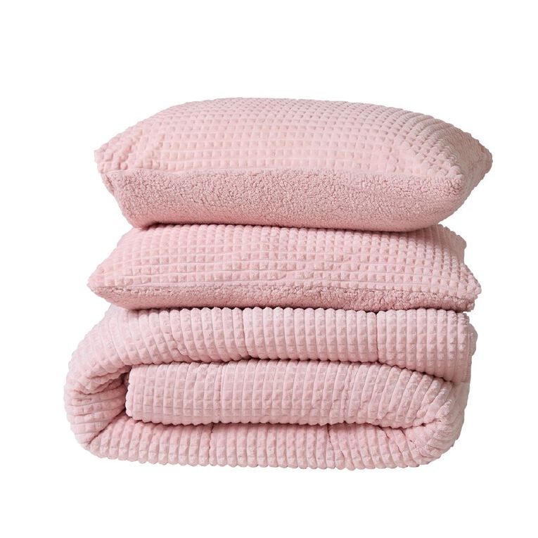 Living & Co 3 Piece Comforter Jacquard Waffle Pink Queen, , hi-res