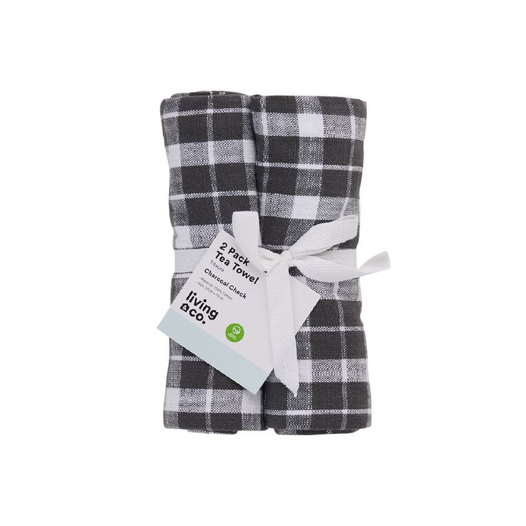 Living & Co Tea Towel Check Charcoal, , hi-res