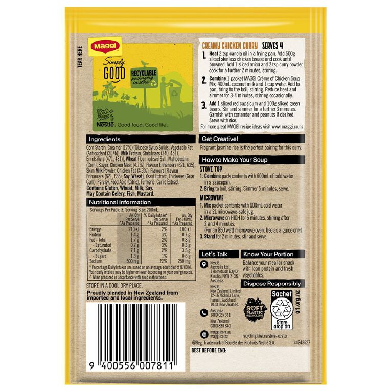 Maggi Short Cook Soup Cream of Chicken 37g, , hi-res