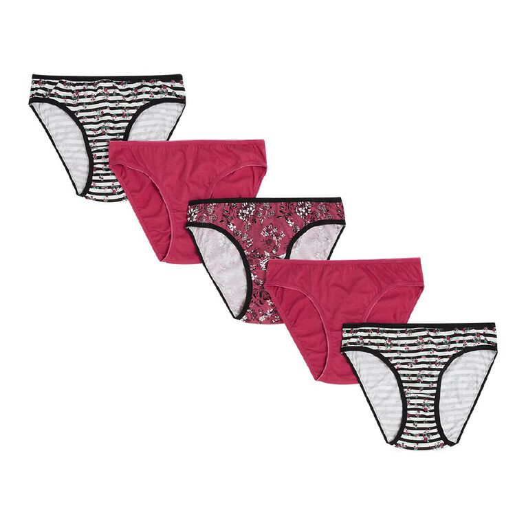H&H Women's Cotton Hi-cut Briefs 5 Pack, Red Mid, hi-res