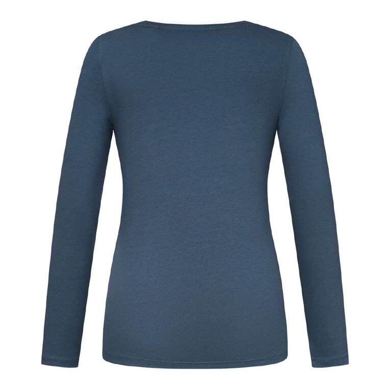 H&H Women's Stretch Long Sleeve V Neck Tee, Blue Mid, hi-res