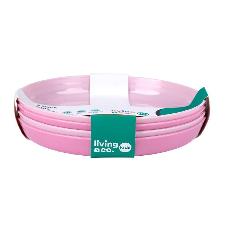Living & Co Kids Plastic Plates Pink 4 Pack, , hi-res