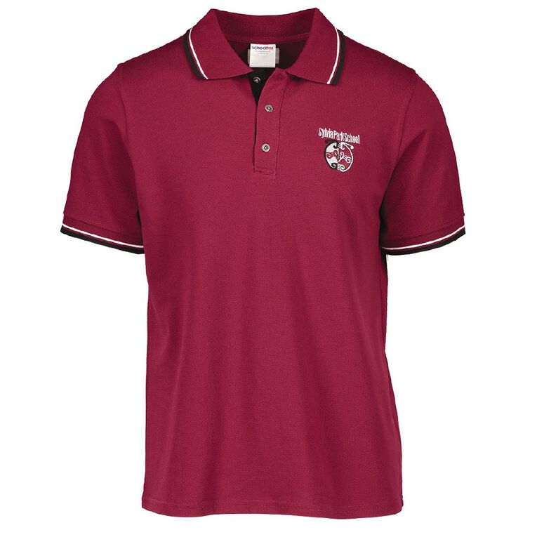 Schooltex Sylvia Park Short Sleeve Polo with Embroidery, Burgundy, hi-res