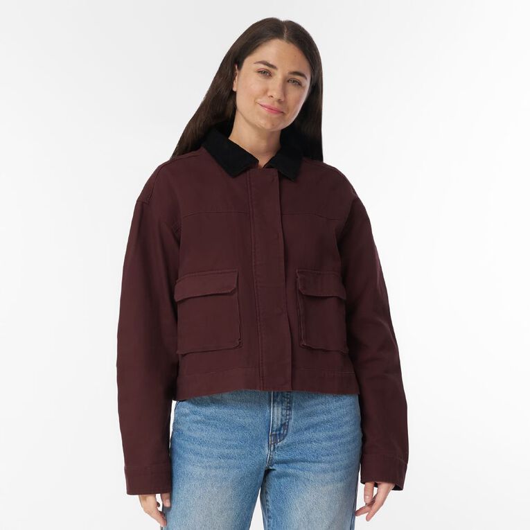 H&H Women's Contrast Collar Barn Jacket, Brown Dark, hi-res