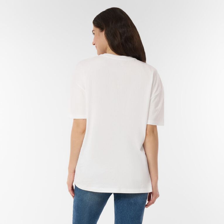 H&H Women's Short Sleeve Boyfriend Graphic Tee, White, hi-res