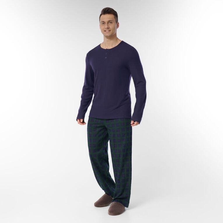 H&H Men's Waffle and Flanelette Pyjama Set, Green Dark, hi-res
