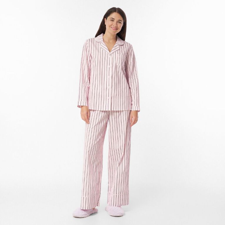 H&H Women's Woven Button Up Pyjama Set, Pink Light, hi-res