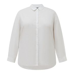 H&H Plus Women's Curve Long Sleeve Linen Blend Shirt
