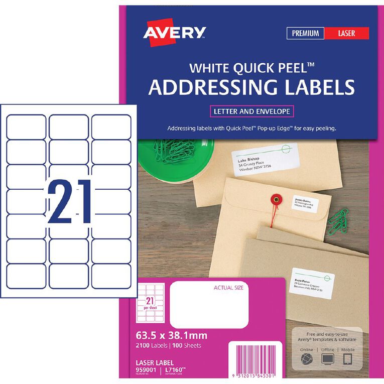 Avery Laser Labels L7160-21 Pack 100 White
