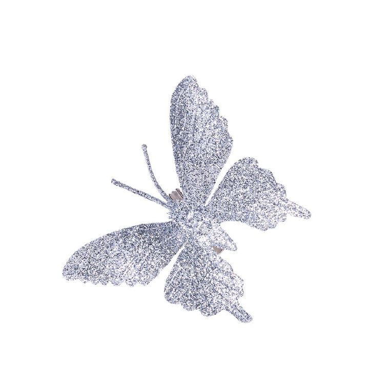 Wonderland Butterfly Christmas Decoration 4 Pack Silver 9cm, , hi-res
