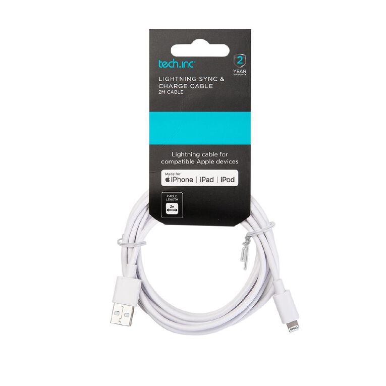 Tech.Inc USB A To Lightning Cable 2m White, , hi-res