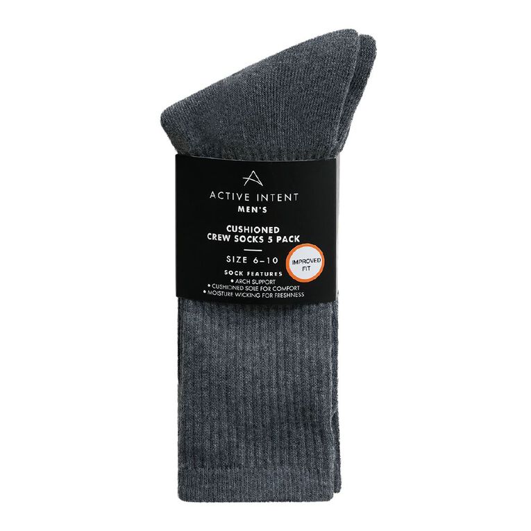 Active Intent Men's Cushioned Crew Socks 3 Pack, Charcoal/Marle, hi-res