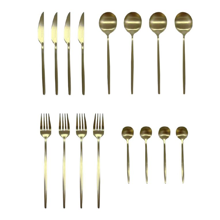 Living & Co Cutlery Set Slim Champagne Gold 16 Piece, , hi-res