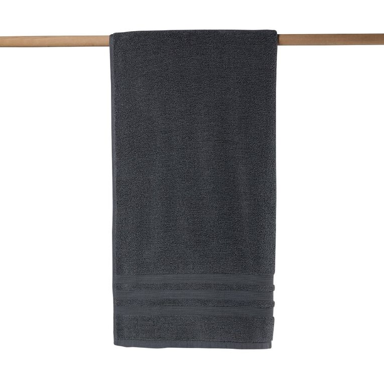Living & Co Plush Plain Bath Towel Charcoal 68cm x 137cm, , hi-res