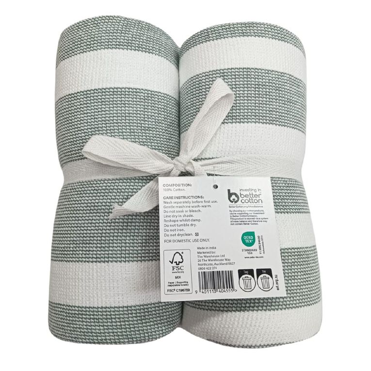 Living & Co Cotton XL Tea Towel Sage 2 Pack, , hi-res