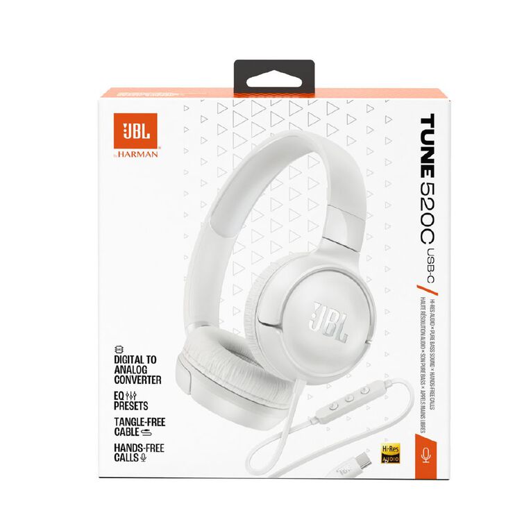 JBL Tune 520C USB-C Wired On-Ear Headphones White, , hi-res