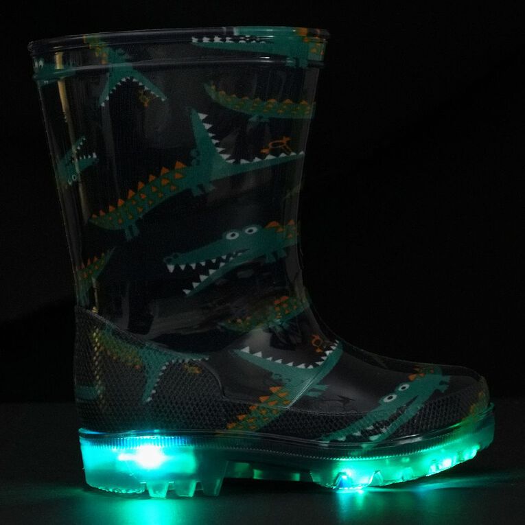 Young Original Junior Kids' Printed Light Up Gumboots, Green Dark, hi-res