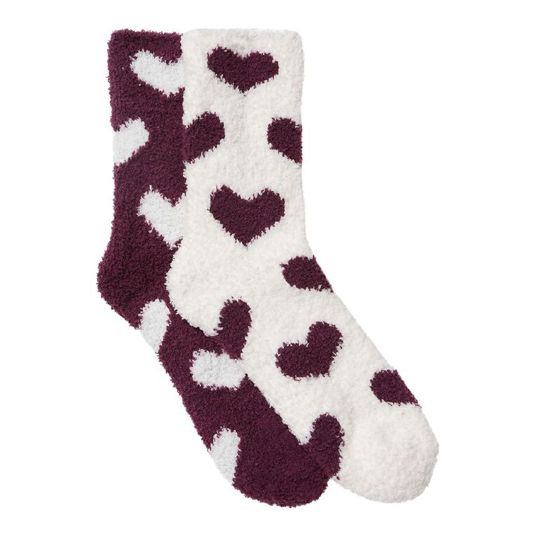 H&H Women's Cosy Bed Socks 2 Pack, Red Mid, hi-res
