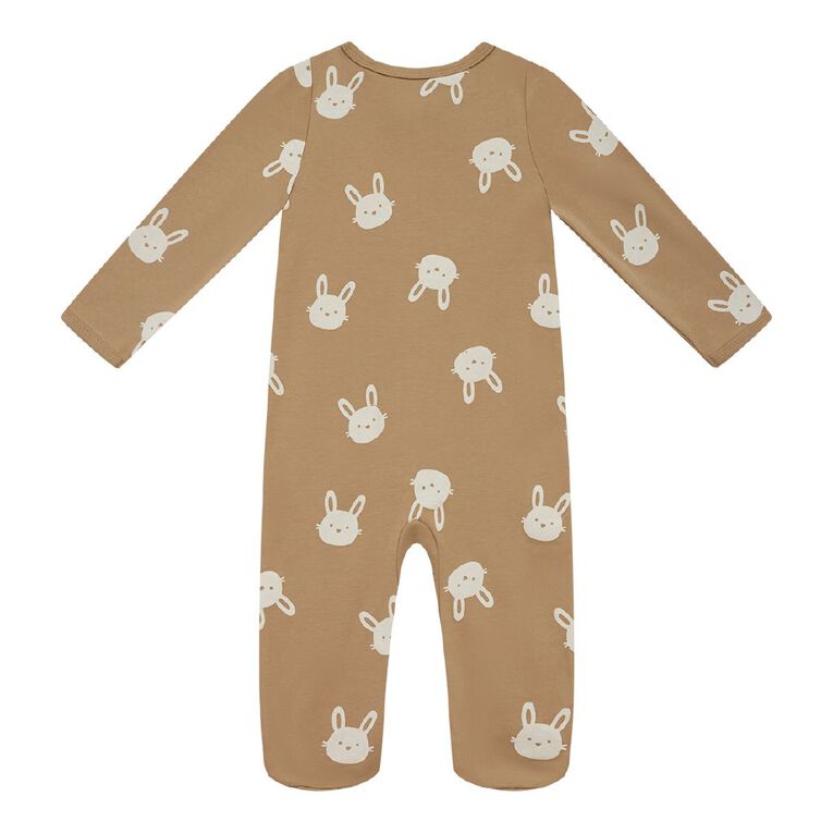 Young Original Babies' Zip-Thru Footed All-in-One, Brown Mid BUNNY, hi-res