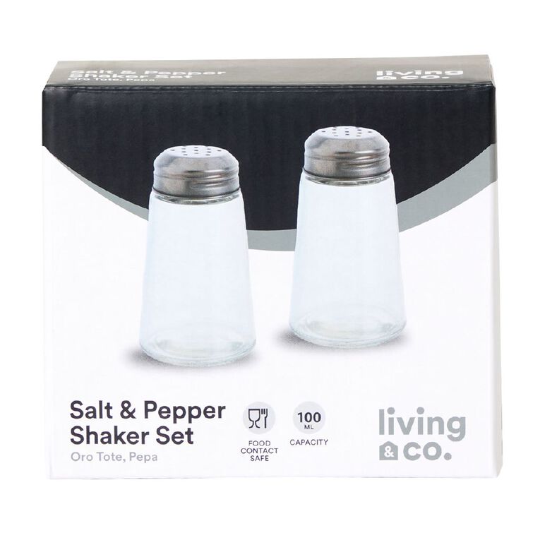 Living & Co Glass Salt & Pepper Shaker Set Clear 2 Pack, , hi-res