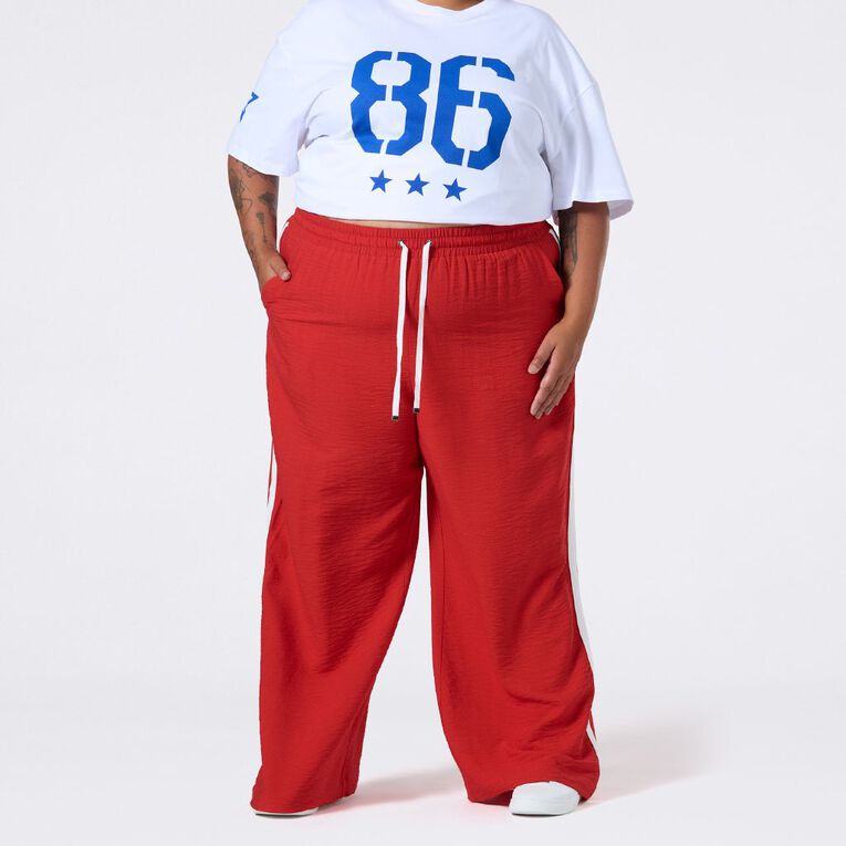 H&H Curve Women's Side Stripe Wide Leg Pants, Red, hi-res