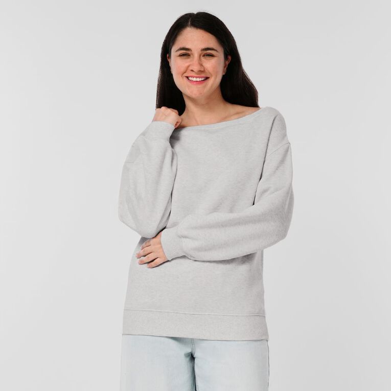 H&H Women's Long Sleeve Off Shoulder Sweat, Grey Light, hi-res