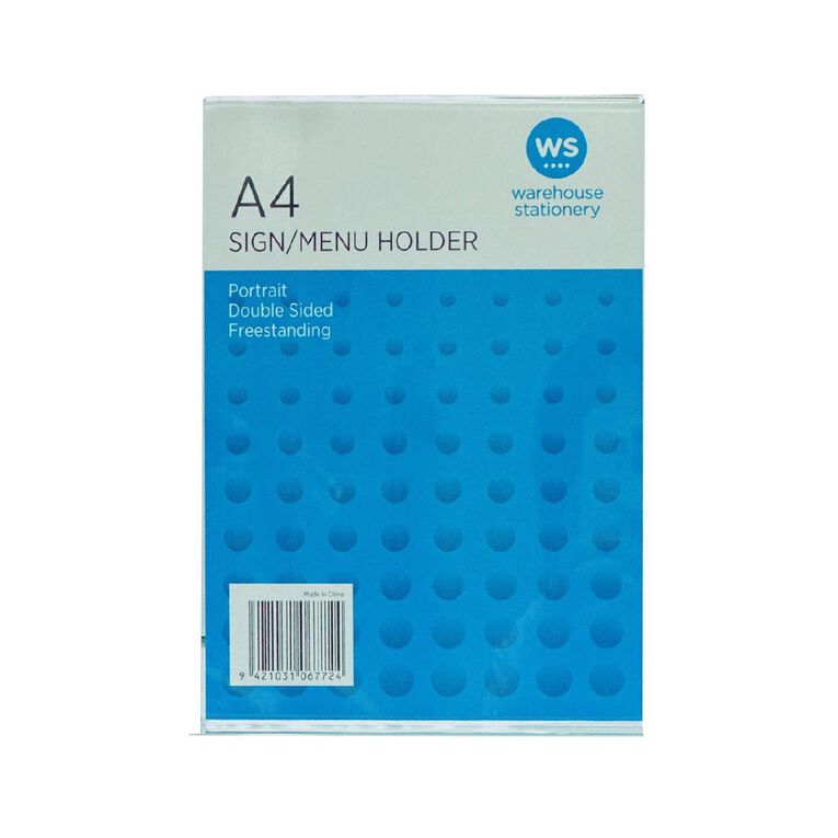 WS Sign Menu/Holder Double Sided Portrait Clear A4, , hi-res