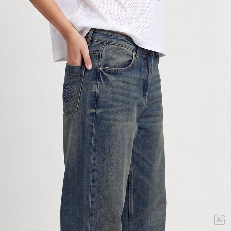 Garage Women's Low Rise Baggy Jeans, Denim Mid, hi-res