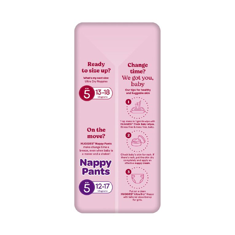 Huggies Girls' Convenience Nappy Toddler Size 4 10-15kg 18 Pack, , hi-res