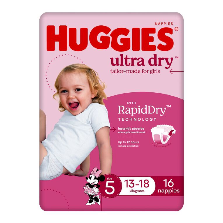 Huggies Girls' Convenience Nappy Walker Size 5 13-18kg 16 Pack, , hi-res