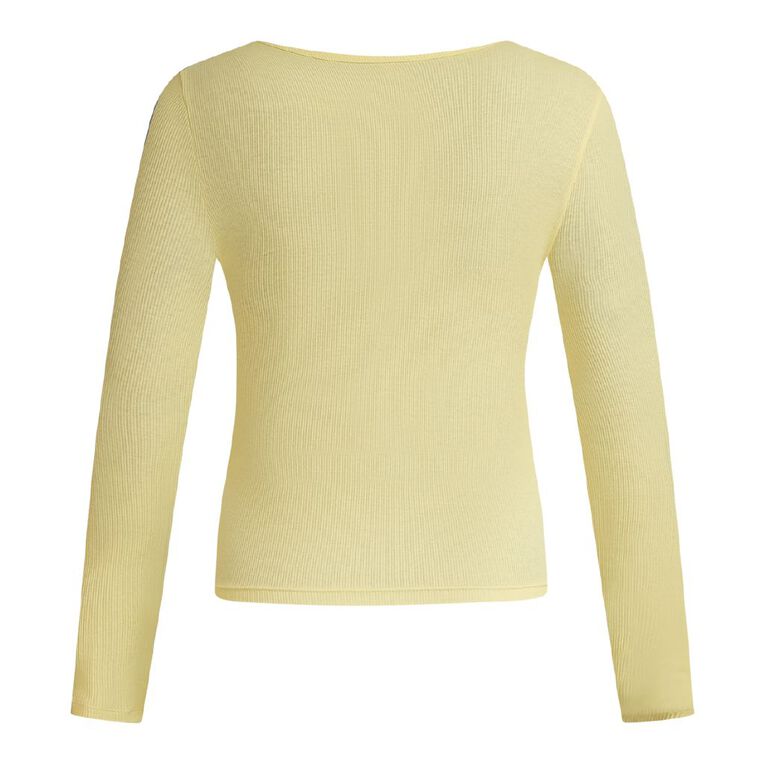 BRDRLESS Long Sleeve Fitted Rib Graphic Top, Yellow Light, hi-res