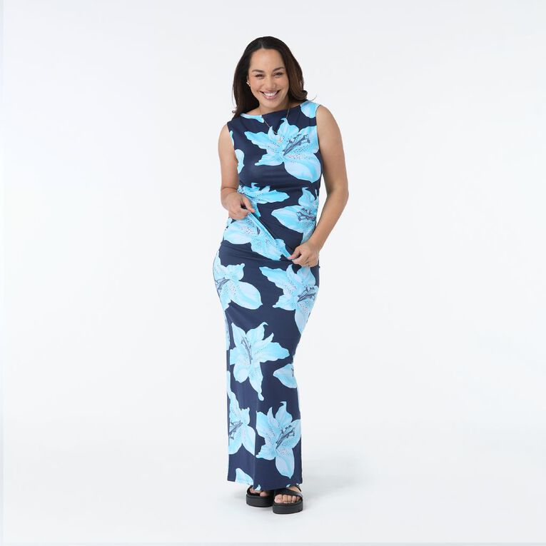 H&H Women's Contour Print Boat Neck Top, Blue Dark, hi-res