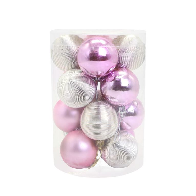 Wonderland Christmas Baubles 5cm Pink & Gold 16 Pack, , hi-res