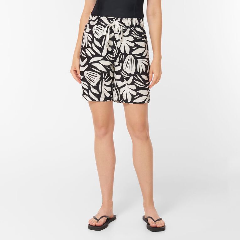 H&H Women's Long Boardshorts, Black/White, hi-res