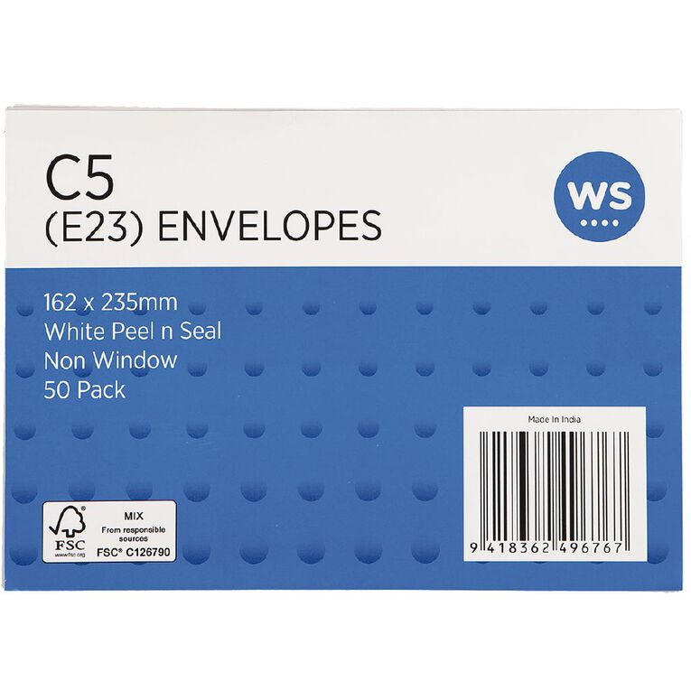 WS Envelope E23/C5 Peel & Seal 50 Pack, , hi-res