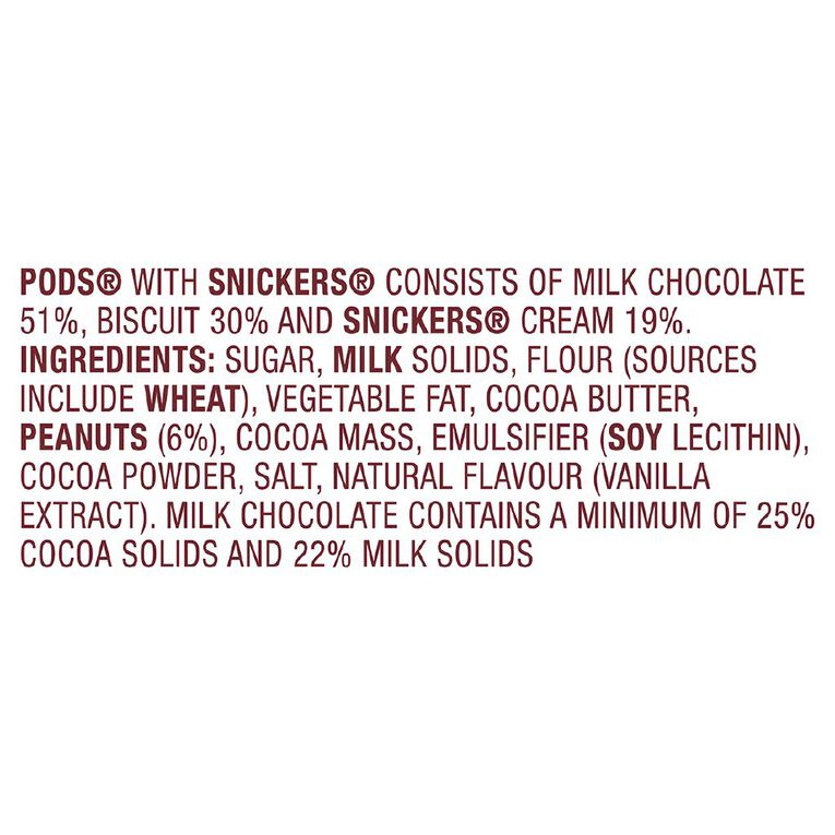 Pods Snickers Chocolate Bag 160g, , hi-res
