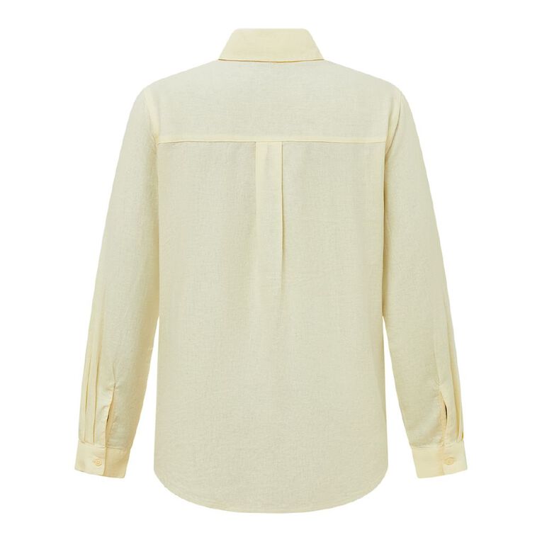 H&H Women's Long Sleeve Essential Linen Blend Shirt, Yellow Light, hi-res