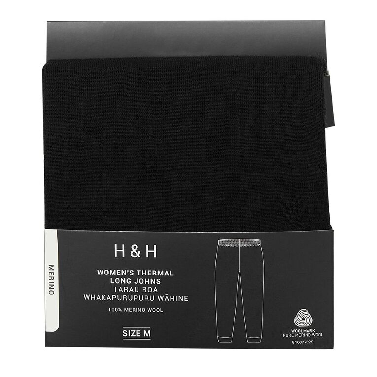 H&H Women's Merino Thermal Long Johns, Black, hi-res