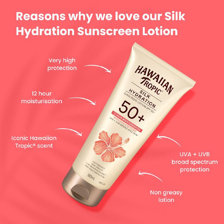 Hawaiian Tropic Silk Hydration Sunscreen Lotion SPF50+ 180ml, , hi-res