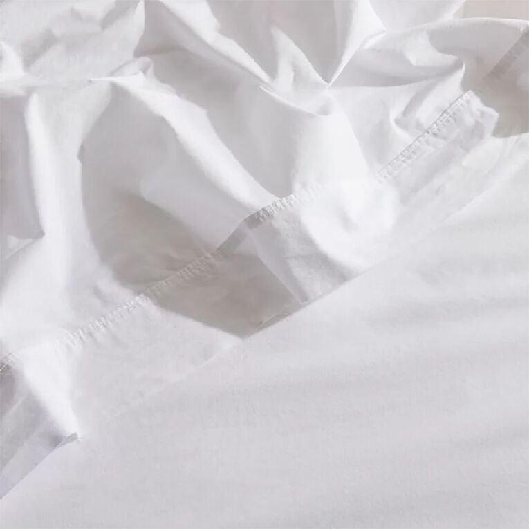 Living & Co 100% Washed Cotton Fitted Sheet White Super King, , hi-res