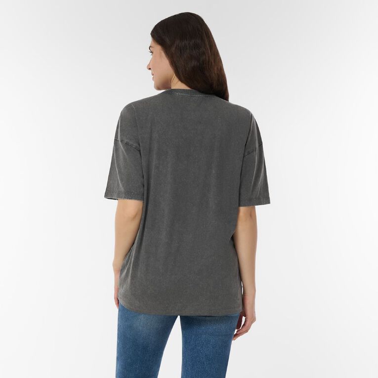 H&H Women's Short Sleeve Boyfriend Graphic Tee, Grey Dark EBONY, hi-res