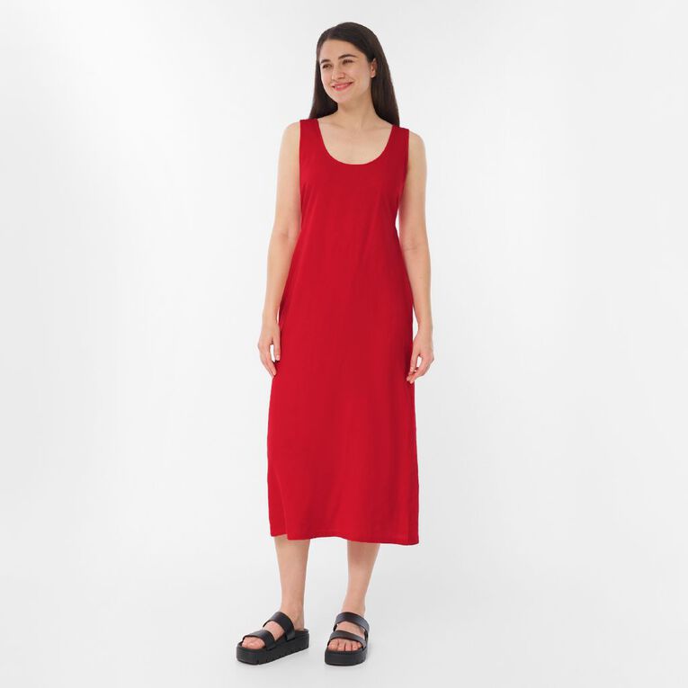 H&H Women's Sleeveless Linen Blend Scoop Dress Midi Red | The Warehouse