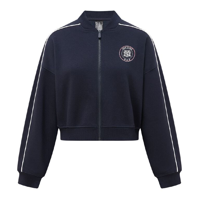 H&H Women's Long Sleeve Crop Zip Thru Sweat, Blue Dark, hi-res