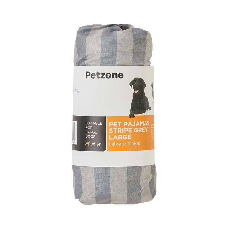 Petzone Pet Pyjamas Stripe Grey Large, , hi-res