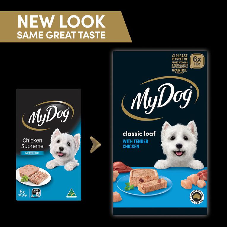 My Dog Chicken Supreme Meaty Loaf Wet Dog Food Trays 6 Pack 100g, , hi-res