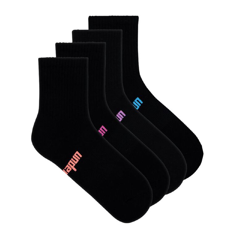 Underworks Women's Sport Mid Crew Socks 4 Pack, Black, hi-res