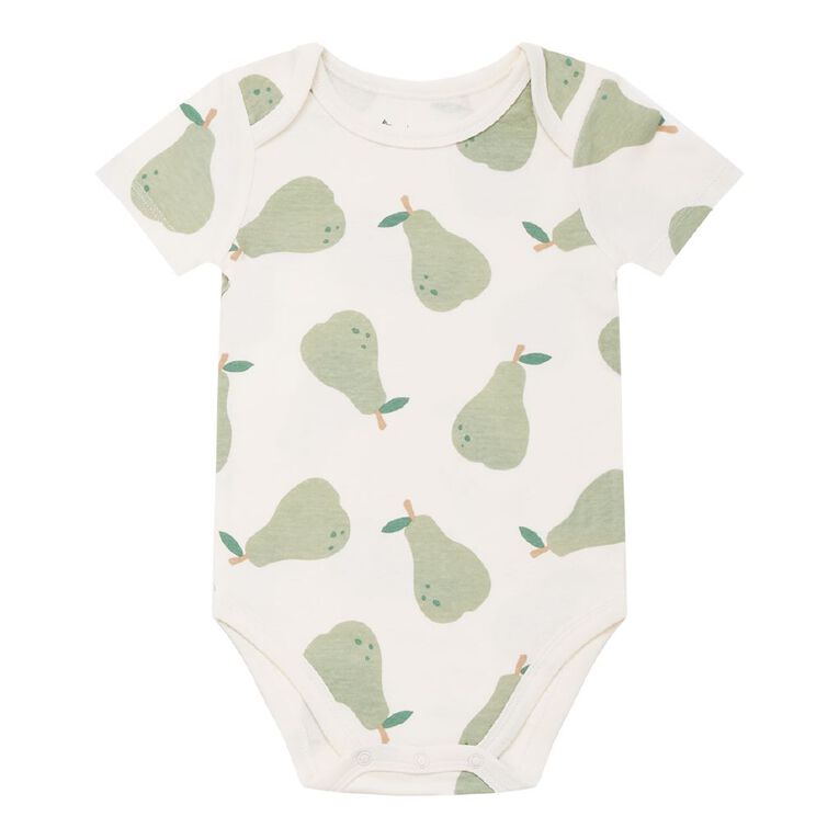 Young Original Babys' Short Sleeve Printed Bodysuit 3 Pack, Cream PEAR, hi-res