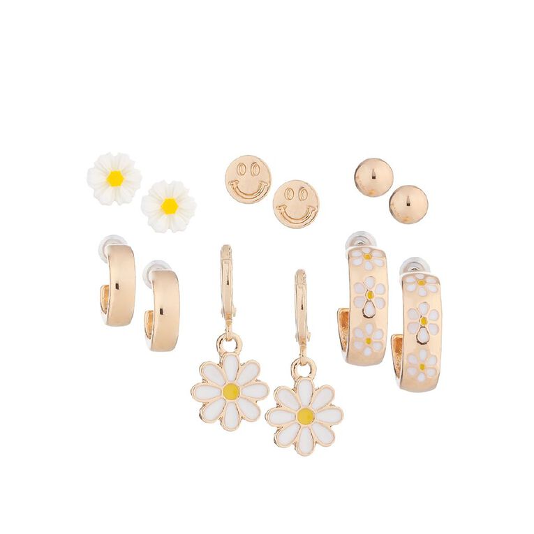 H&H Daisy Smiley Face Gold Earrings 6 pairs, , hi-res
