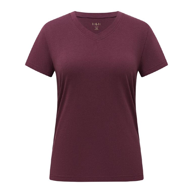 H&H Women's Short Sleeve V-Neck Tee, Red Dark, hi-res